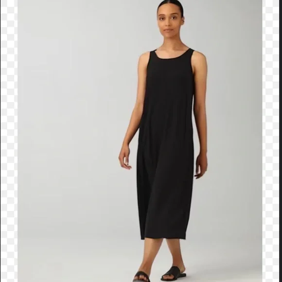 scoop neck sleeveless silk dress eileen fisher Silk Georgette Crepe Scoop Neck Dress